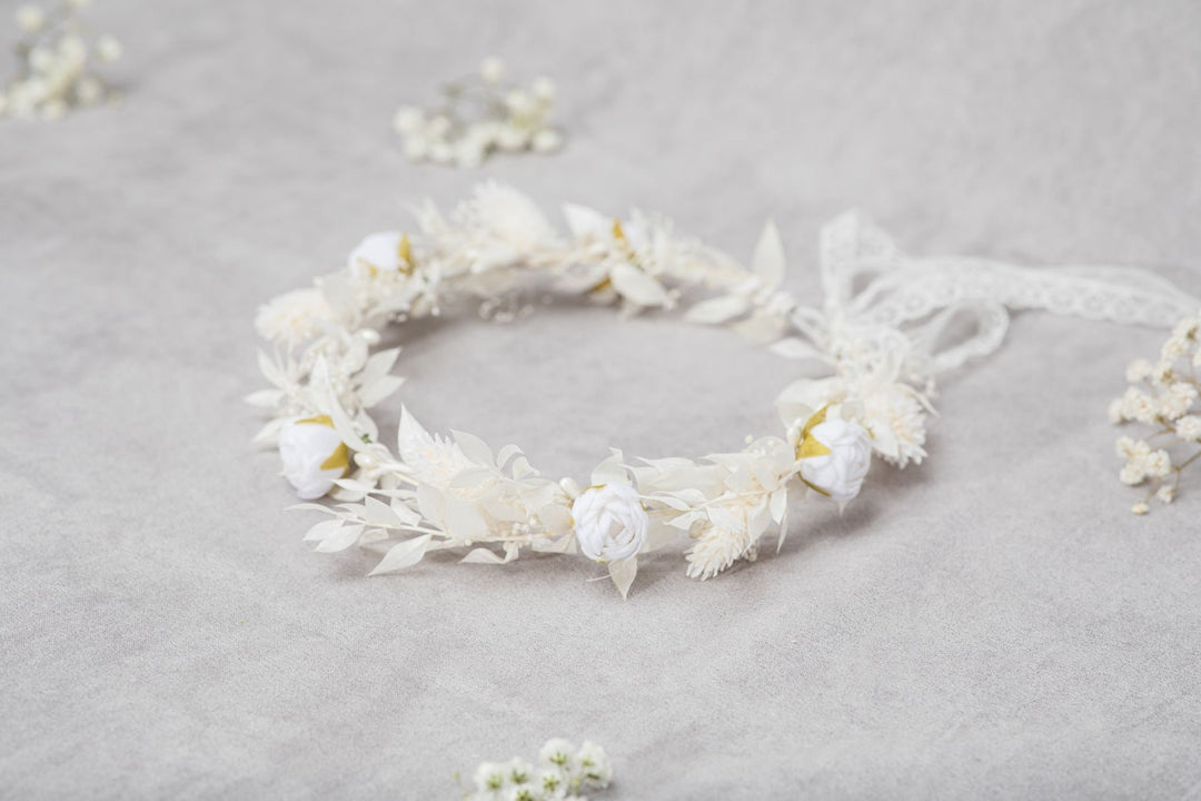 White Peony Communion Flower Wreath: Girls Hair Crown – handmade floral hair accessory by magaela