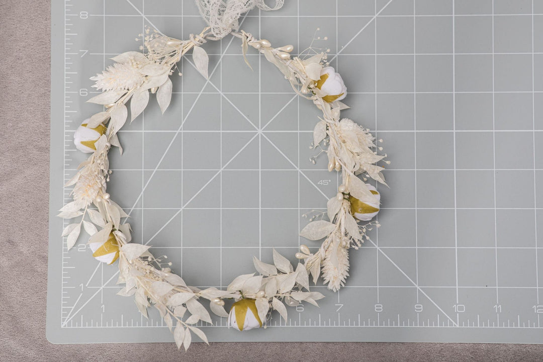 White Peony Communion Flower Wreath: Girls Hair Crown – handmade floral hair accessory by magaela