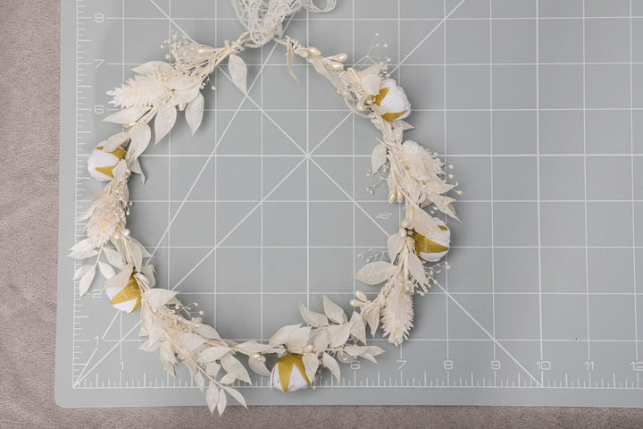 White Peony Communion Flower Wreath: Girls Hair Crown – handmade floral hair accessory by magaela
