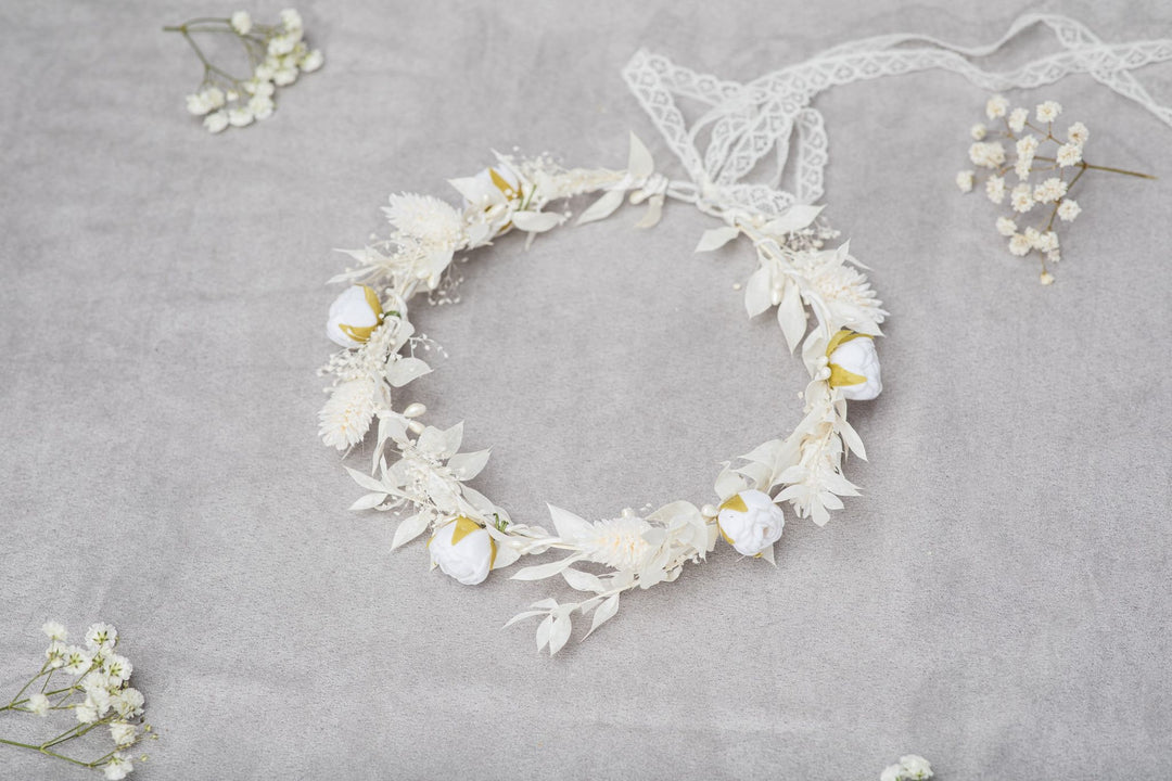White Peony Communion Flower Wreath: Girls Hair Crown – handmade floral hair accessory by magaela