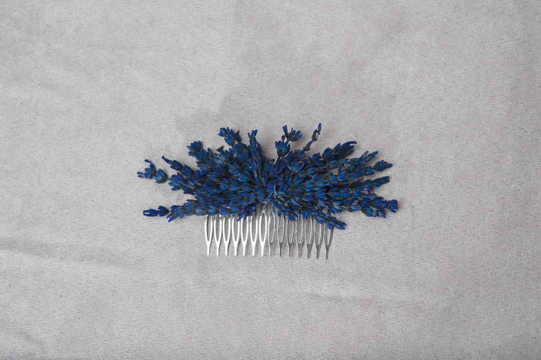 Lavender Flower Hair Comb: Bridal Headpiece, Navy Blue Wedding – handmade floral hair accessory by magaela