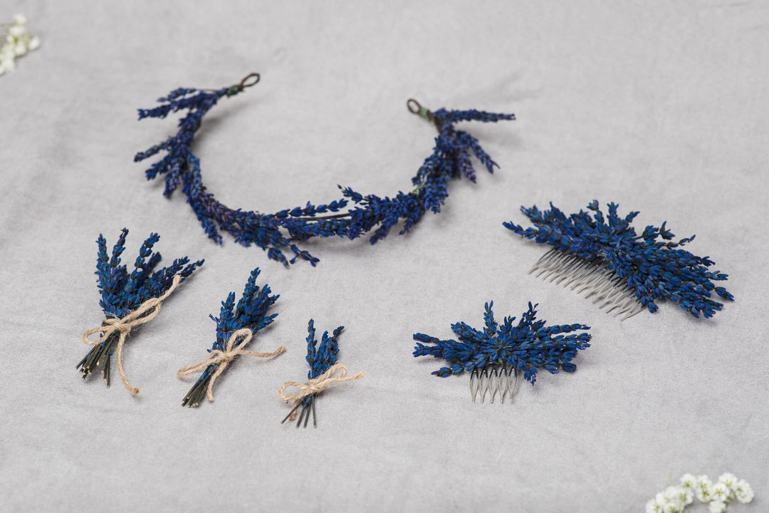 Lavender Flower Hair Comb: Bridal Headpiece, Navy Blue Wedding – handmade floral hair accessory by magaela