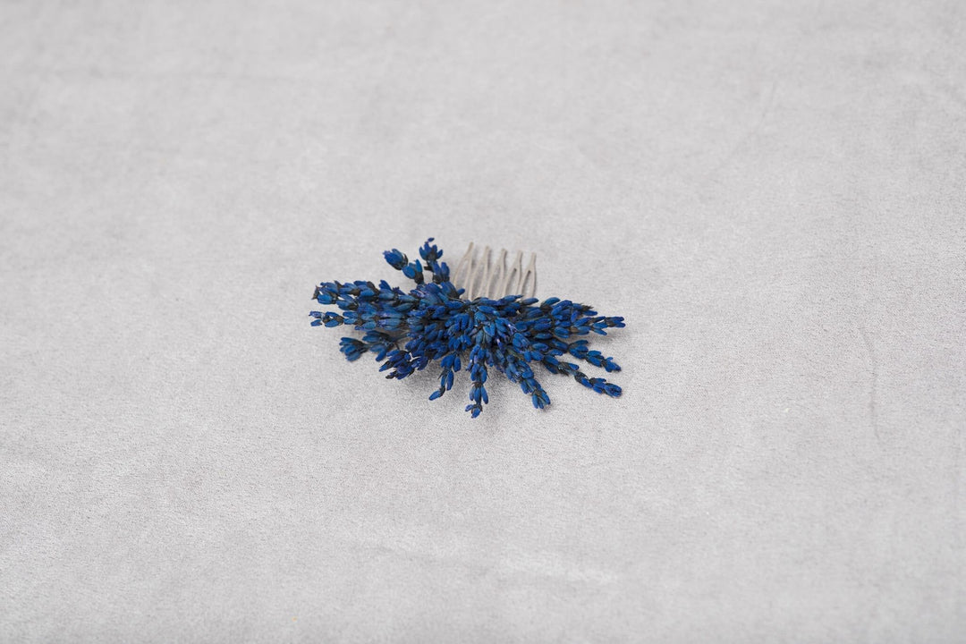 Navy Blue Lavender Flower Comb: Bridal Hair Piece – handmade floral hair accessory by magaela