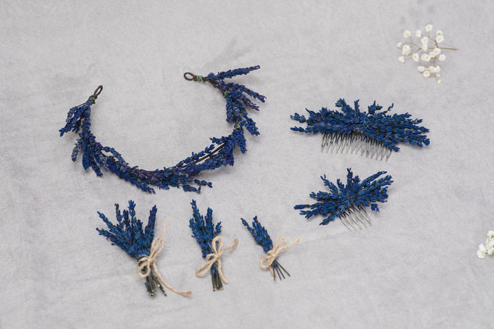 Navy Blue Lavender Flower Comb: Bridal Hair Piece – handmade floral hair accessory by magaela