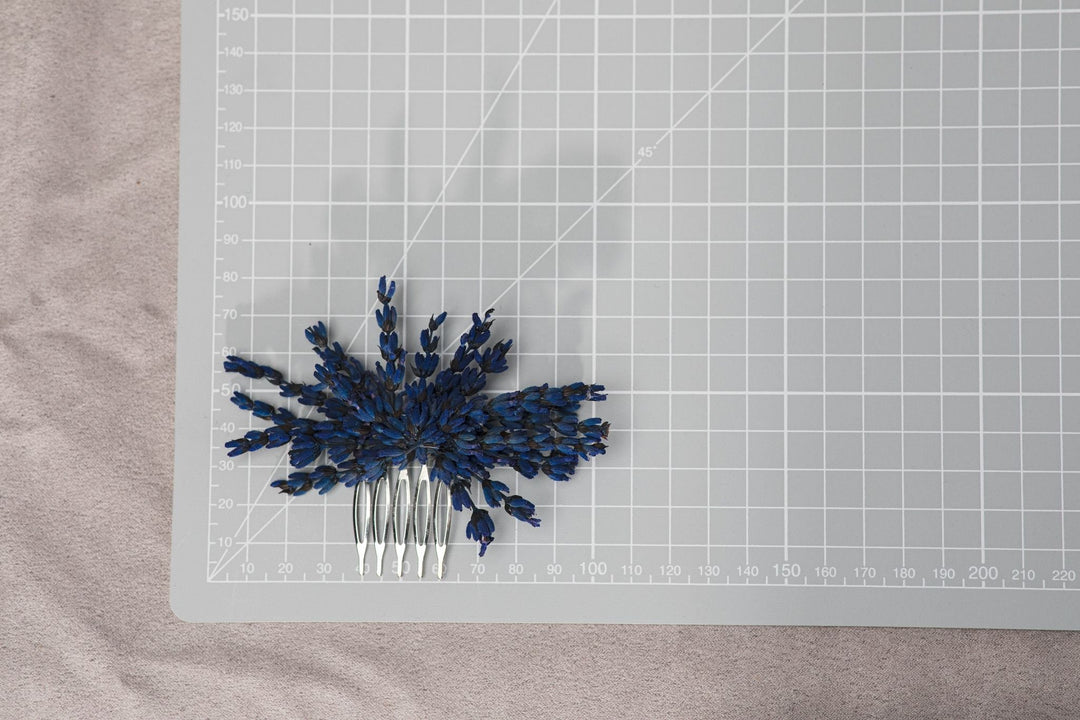 Navy Blue Lavender Flower Comb: Bridal Hair Piece – handmade floral hair accessory by magaela