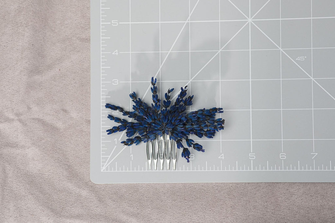Navy Blue Lavender Flower Comb: Bridal Hair Piece – handmade floral hair accessory by magaela