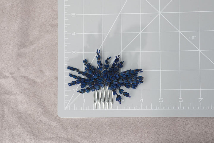 Navy Blue Lavender Flower Comb: Bridal Hair Piece – handmade floral hair accessory by magaela