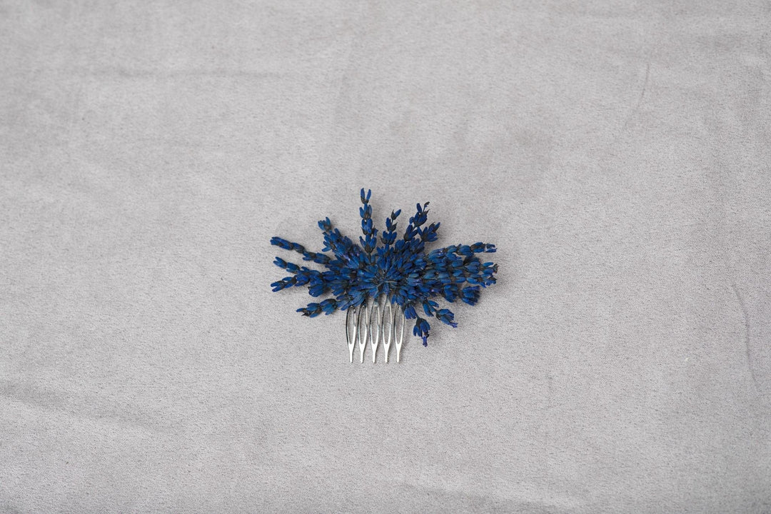 Navy Blue Lavender Flower Comb: Bridal Hair Piece – handmade floral hair accessory by magaela