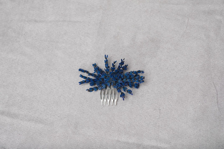 Navy Blue Lavender Flower Comb: Bridal Hair Piece – handmade floral hair accessory by magaela