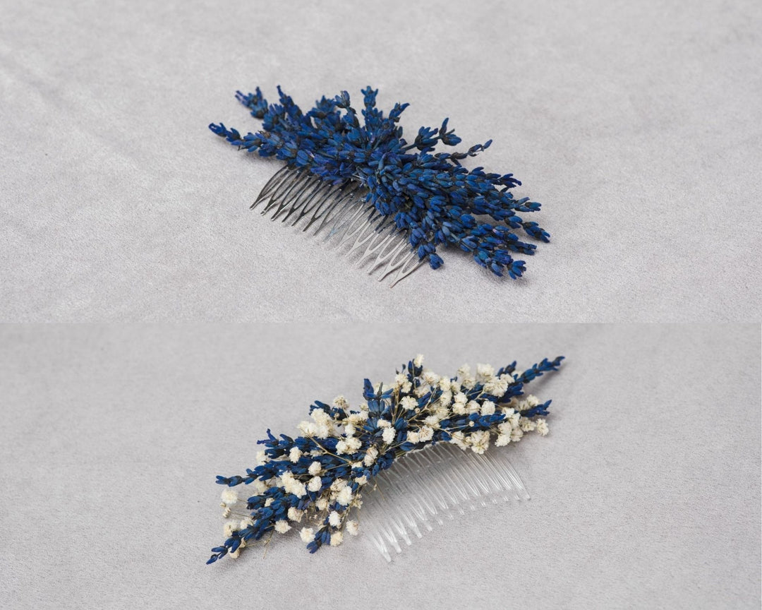 Lavender Flower Hair Comb: Bridal Headpiece, Navy Blue Wedding – handmade floral hair accessory by magaela