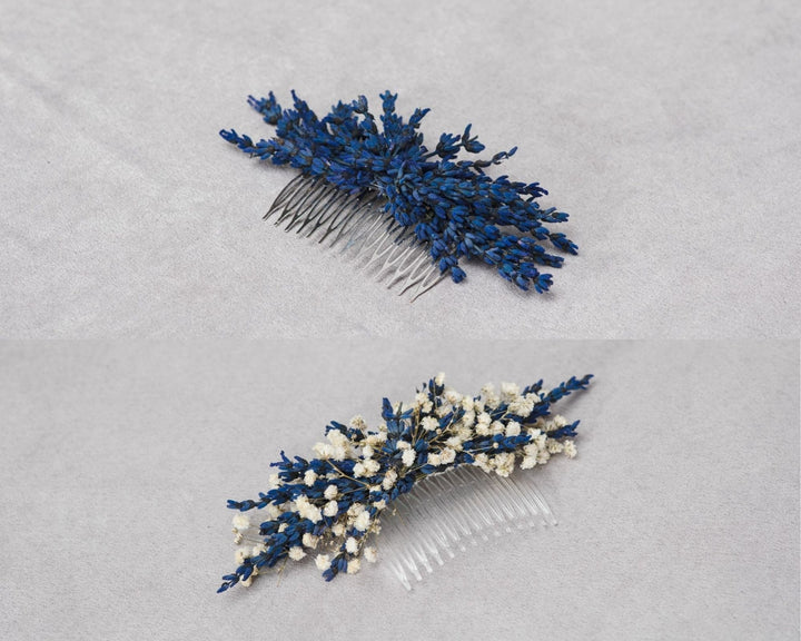 Lavender Flower Hair Comb: Bridal Headpiece, Navy Blue Wedding – handmade floral hair accessory by magaela