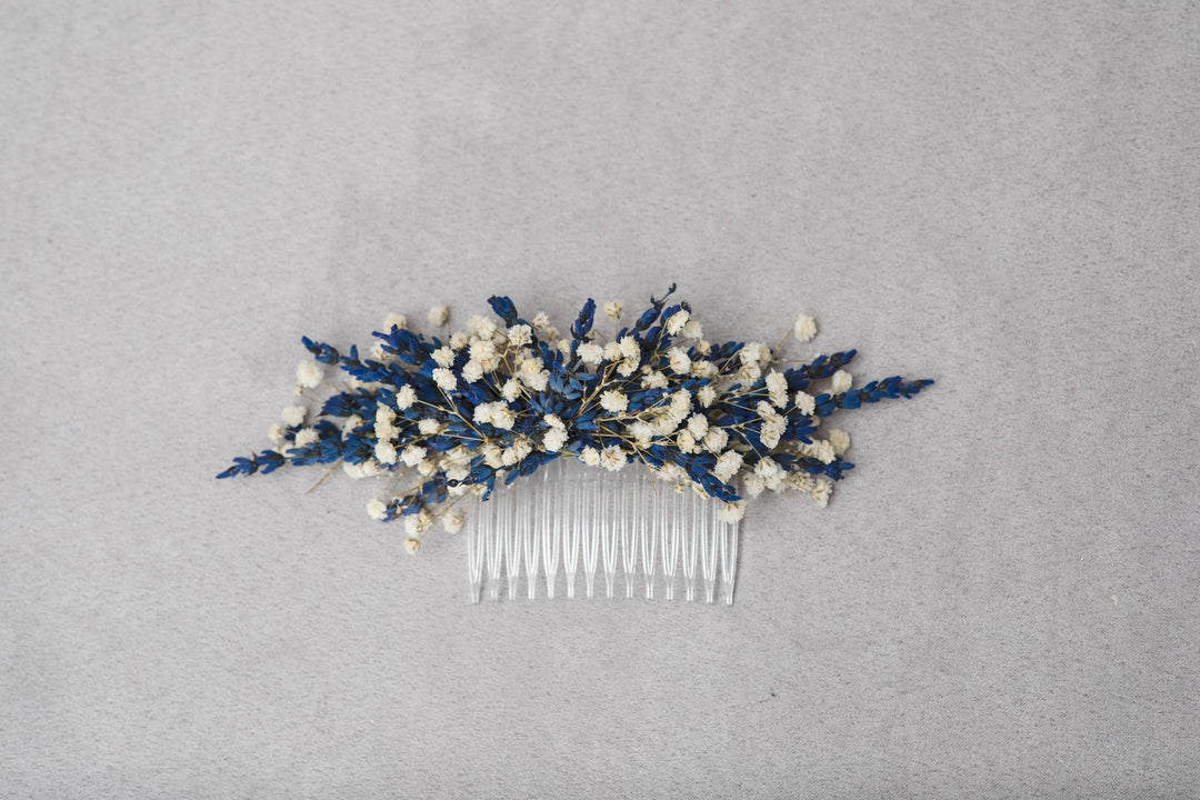 Lavender Flower Hair Comb: Bridal Headpiece, Navy Blue Wedding – handmade floral hair accessory by magaela