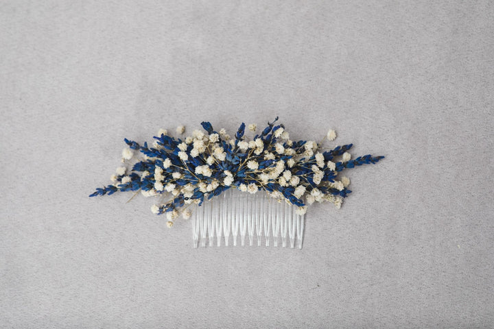 Lavender Flower Hair Comb: Bridal Headpiece, Navy Blue Wedding – handmade floral hair accessory by magaela