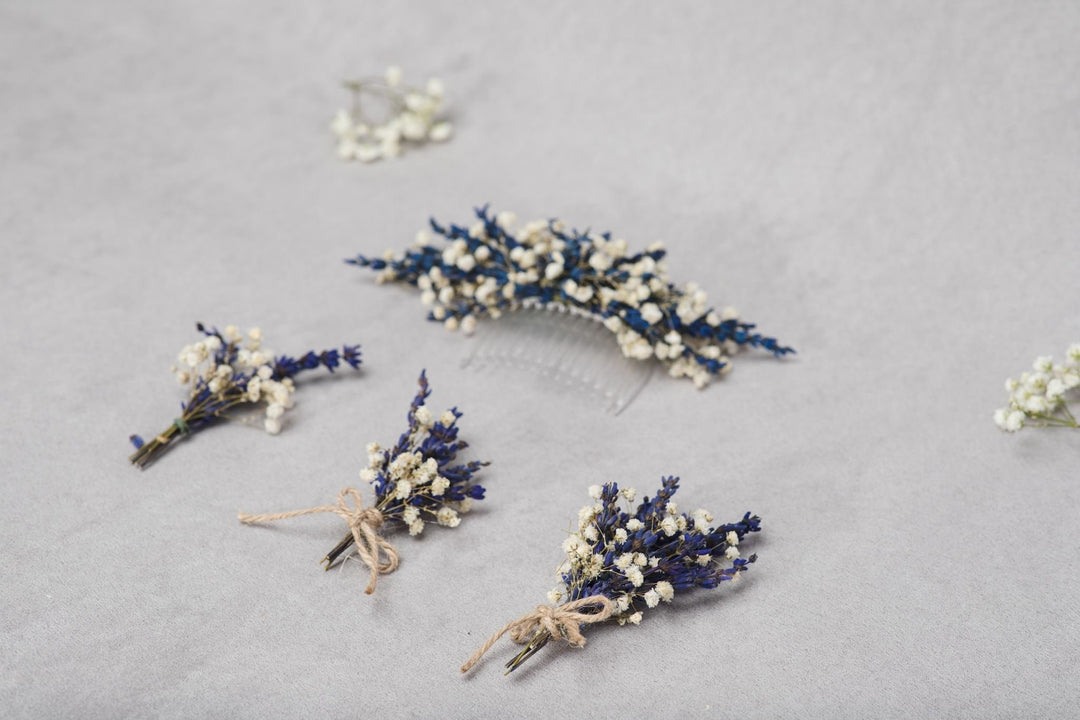 Lavender Flower Hair Comb: Bridal Headpiece, Navy Blue Wedding – handmade floral hair accessory by magaela