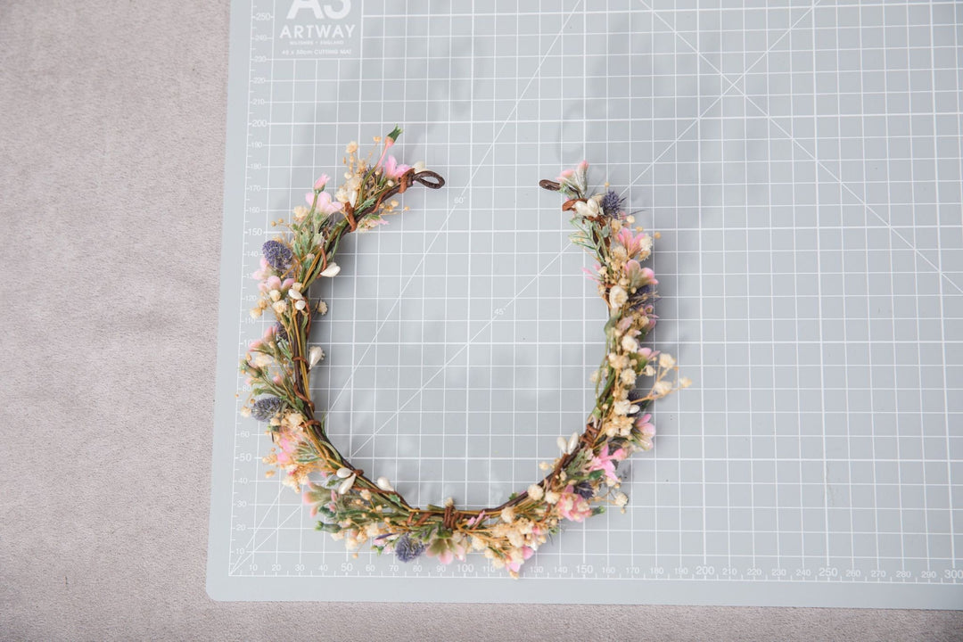 Meadow Wedding Half Wreath: Thistle Flower Headpiece – handmade floral hair accessory by magaela
