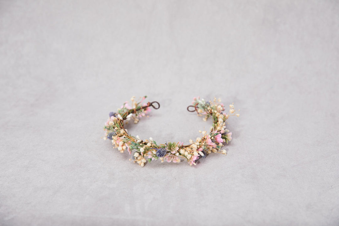 Meadow Wedding Half Wreath: Thistle Flower Headpiece – handmade floral hair accessory by magaela