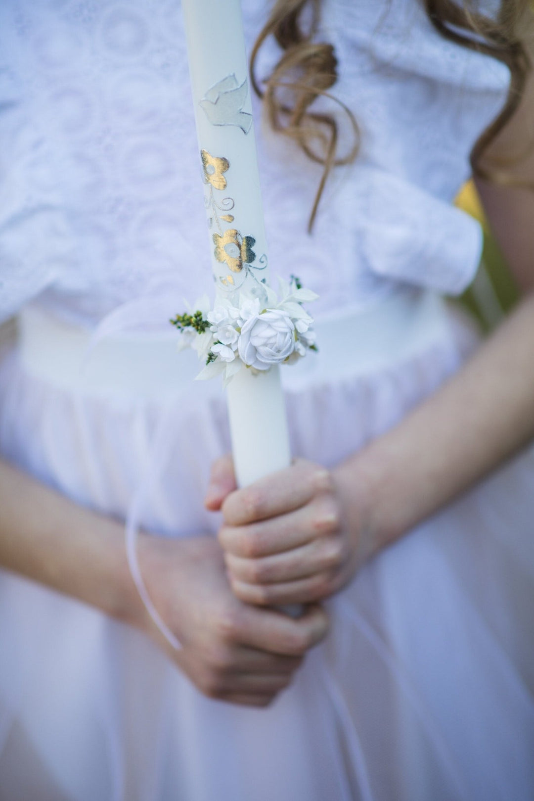 White Flower Girl Headpiece: Holy Communion Hair Wreath with Veil – handmade floral hair accessory by magaela