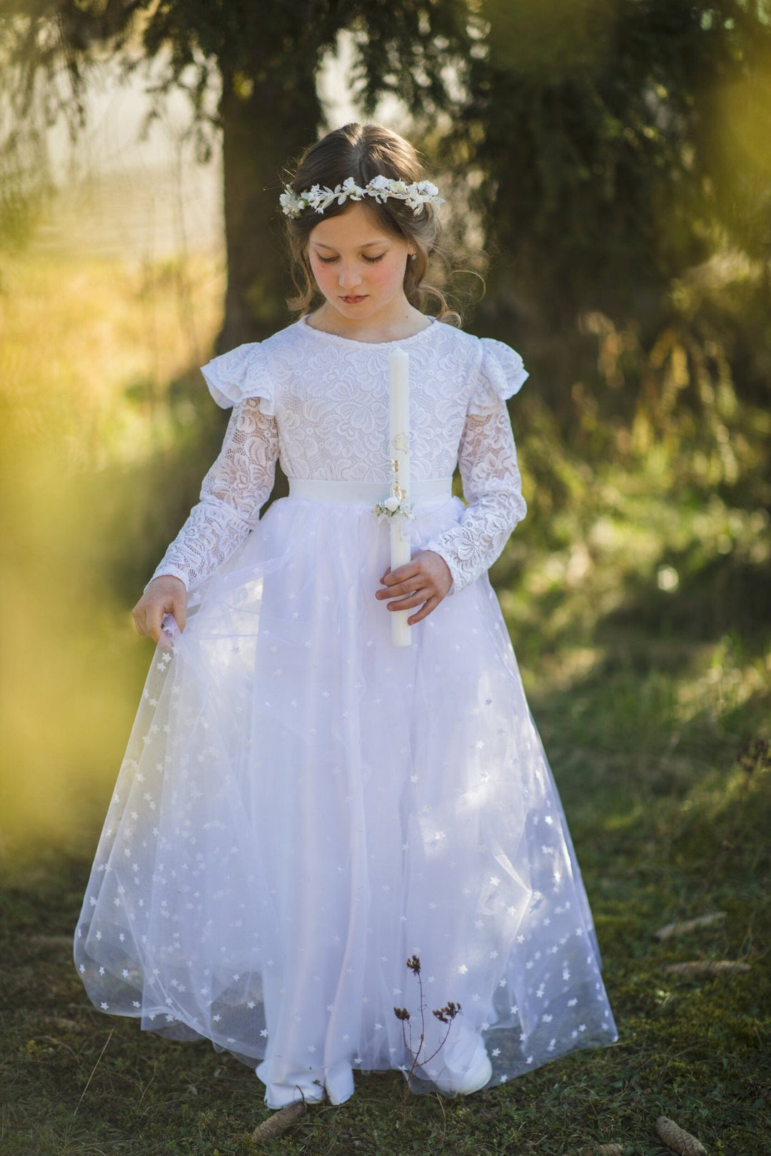 First Communion Flower Hair Garland: Handmade White Floral Vine – handmade floral hair accessory by magaela
