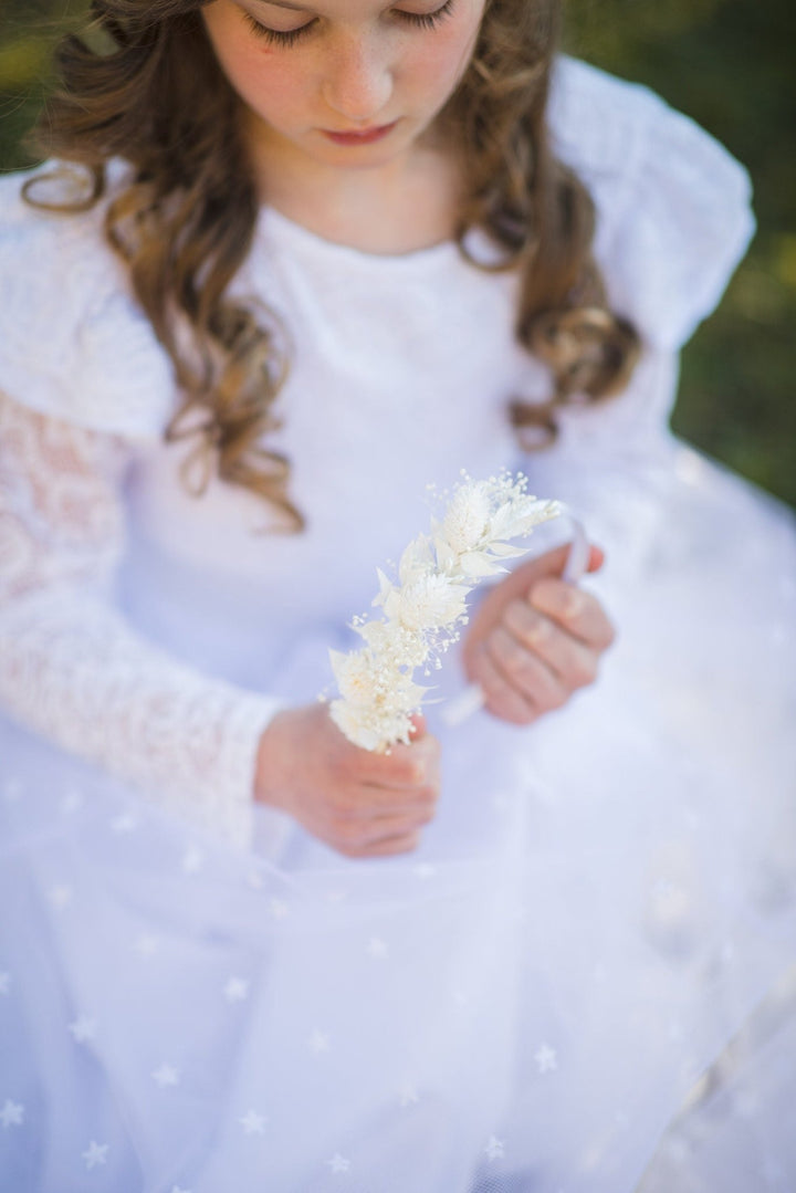 Ivory Flower Girl Headband: Preserved Floral Communion Crown – handmade floral hair accessory by magaela