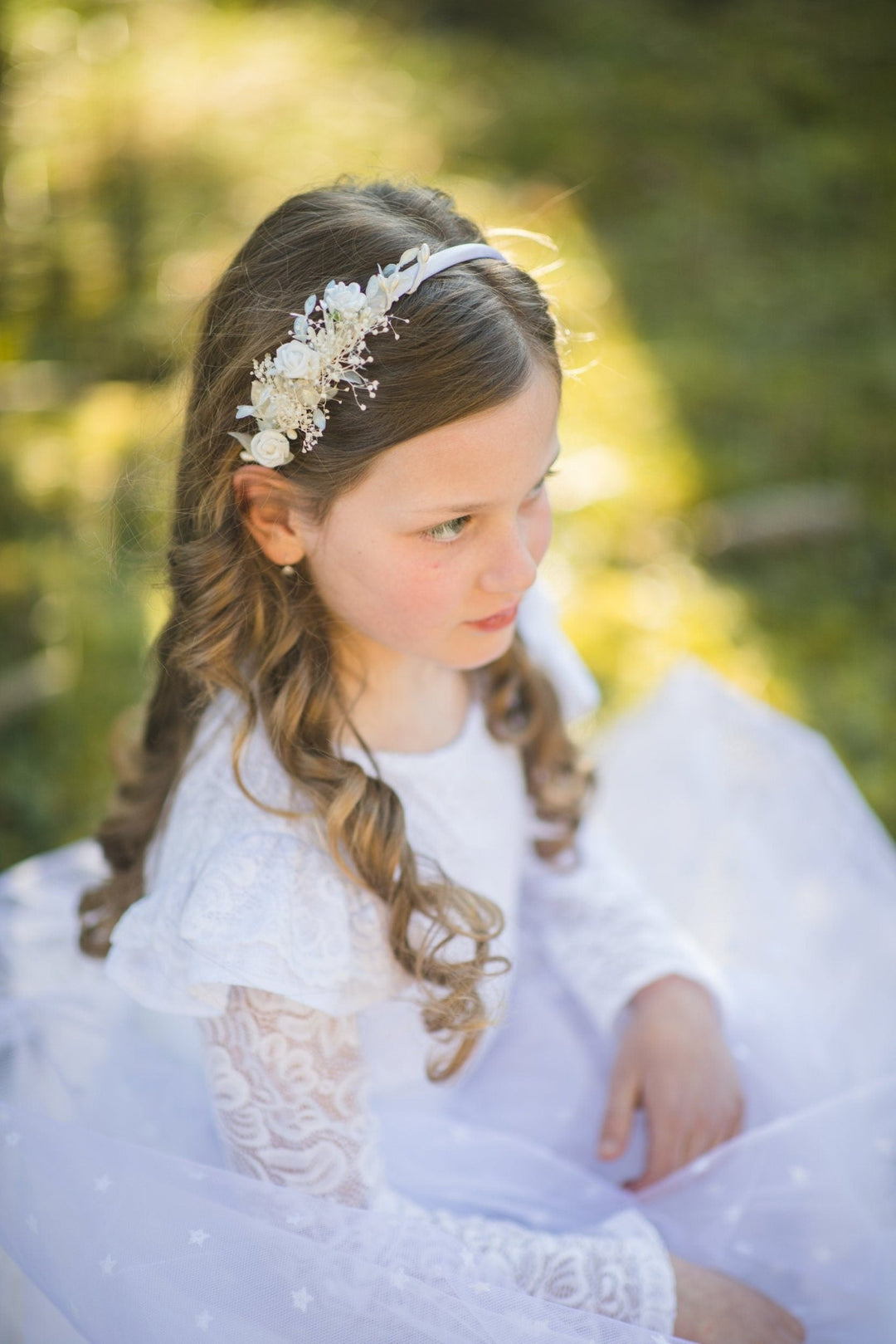 White Rose Flower Headband: First Communion Hair Accessory – handmade floral hair accessory by magaela