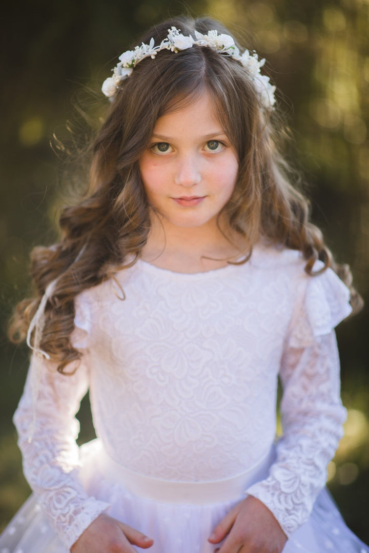 White Rose Communion Wreath: Flower Crown for Girls – handmade floral hair accessory by magaela