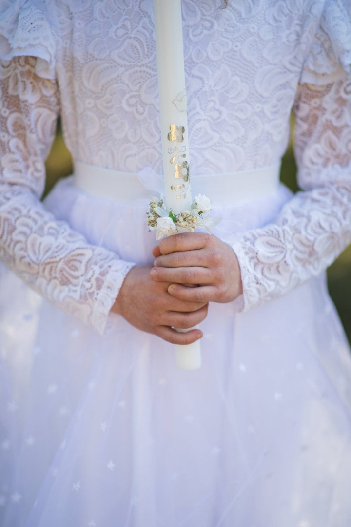 First Communion Candle Decoration: White Floral Wreath, Handmade – handmade floral hair accessory by magaela