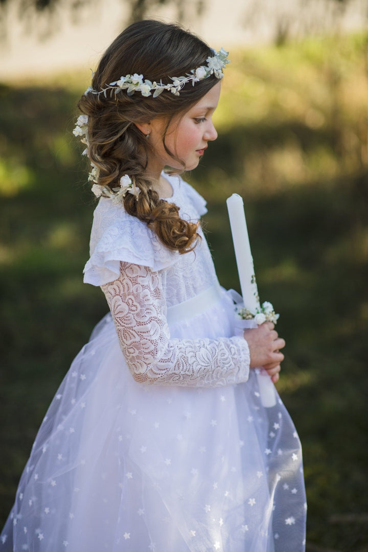 First Communion Candle Decoration: White Floral Wreath, Handmade – handmade floral hair accessory by magaela