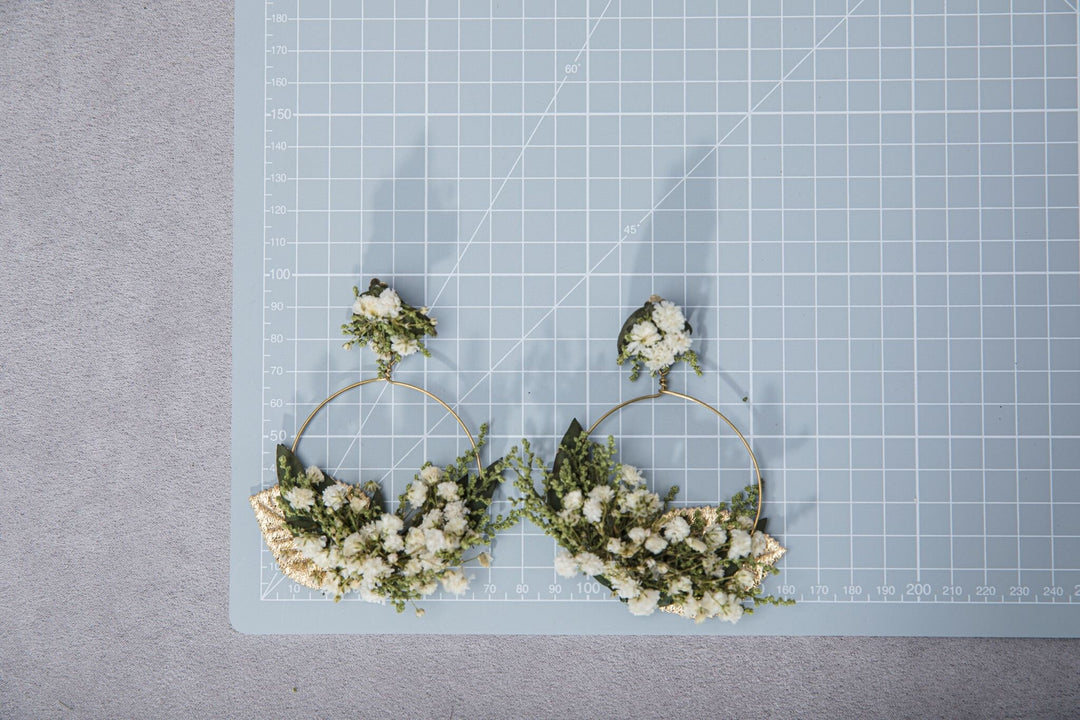 Baby's Breath Flower Circle Earrings: Bridal Wedding Hoops – handmade floral hair accessory by magaela