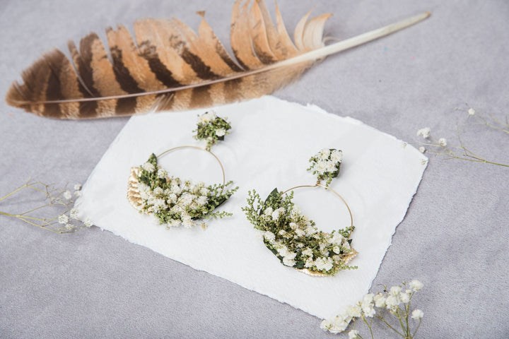 Baby's Breath Flower Circle Earrings: Bridal Wedding Hoops – handmade floral hair accessory by magaela