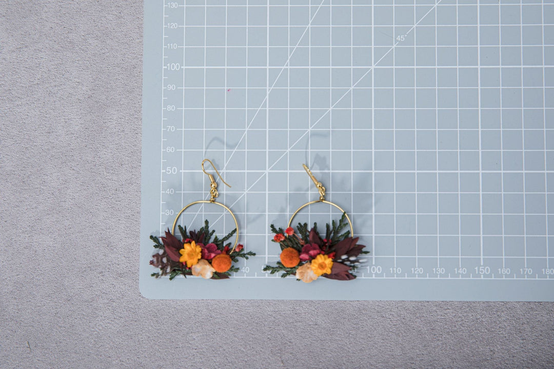 Autumn Floral Circle Dangle Earrings: Bridal Wedding Jewelry – handmade floral hair accessory by magaela