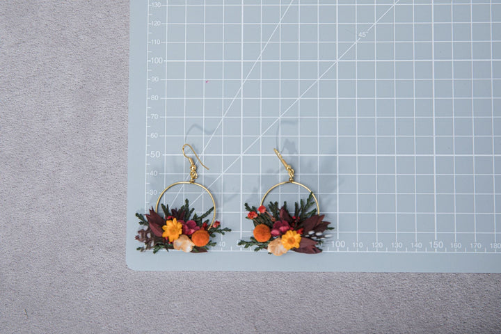Autumn Floral Circle Dangle Earrings: Bridal Wedding Jewelry – handmade floral hair accessory by magaela