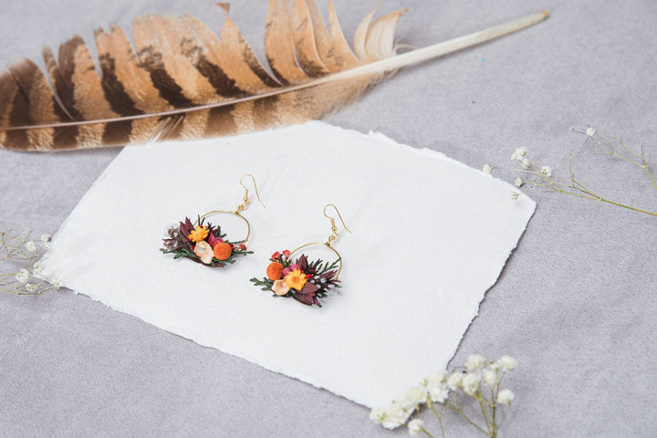Autumn Floral Circle Dangle Earrings: Bridal Wedding Jewelry – handmade floral hair accessory by magaela