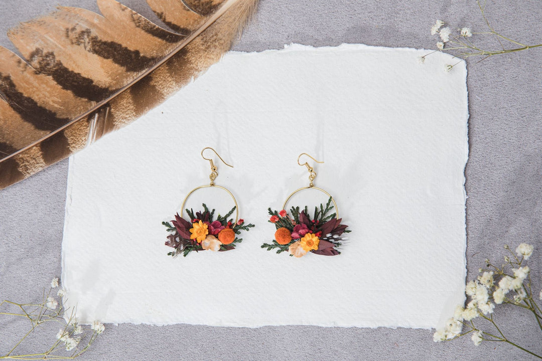 Autumn Floral Circle Dangle Earrings: Bridal Wedding Jewelry – handmade floral hair accessory by magaela