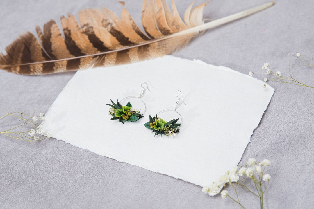 Greenery Circle Dangle Earrings: Preserved Baby's Breath, Surgical Steel – handmade floral hair accessory by magaela