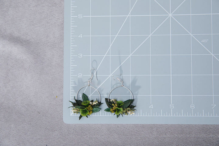 Greenery Circle Dangle Earrings: Preserved Baby's Breath, Surgical Steel – handmade floral hair accessory by magaela
