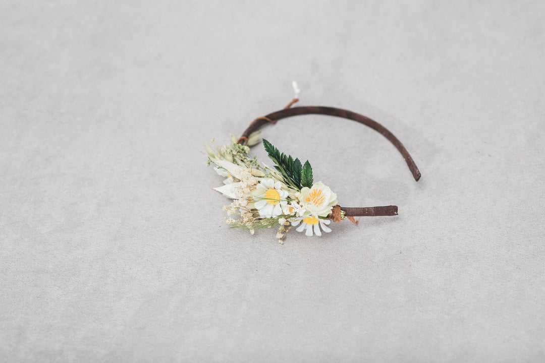 Daisy Flower Headband: Preserved Ivory Floral Crown, Spring Wedding – handmade floral hair accessory by magaela