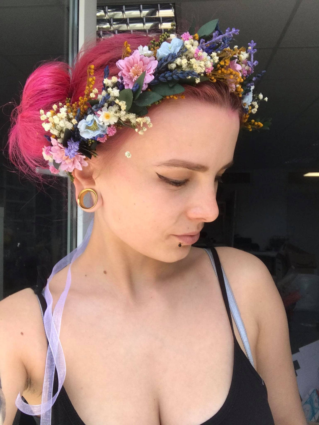 Lavender Flower Hair Wreath: Meadow Bridal Crown, Spring Wedding – handmade floral hair accessory by magaela