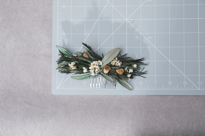 Boho Wedding Hair Comb and Wreath: Olive Leaf Greenery Set – handmade floral hair accessory by magaela