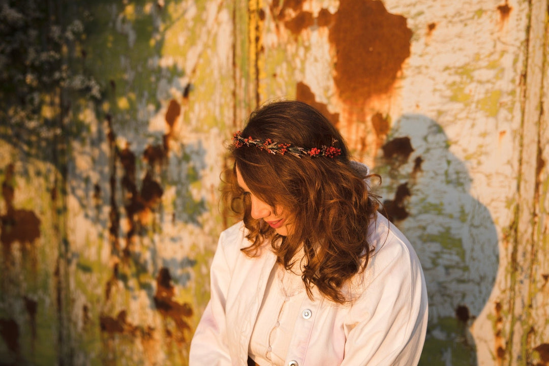 Baby's Breath & Rosemary Flower Crown: Delicate Bridal Headpiece – handmade floral hair accessory by magaela