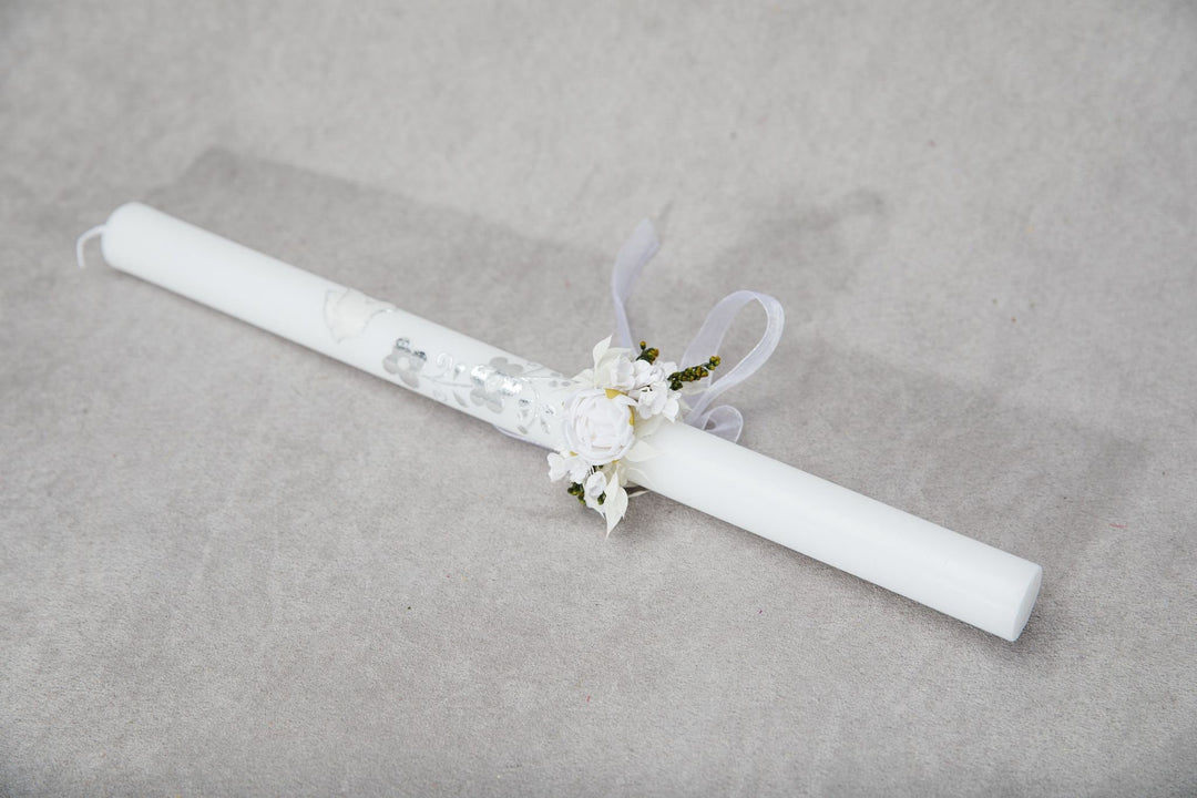 White Peony Communion Candle Decoration: Floral Wreath – handmade floral hair accessory by magaela