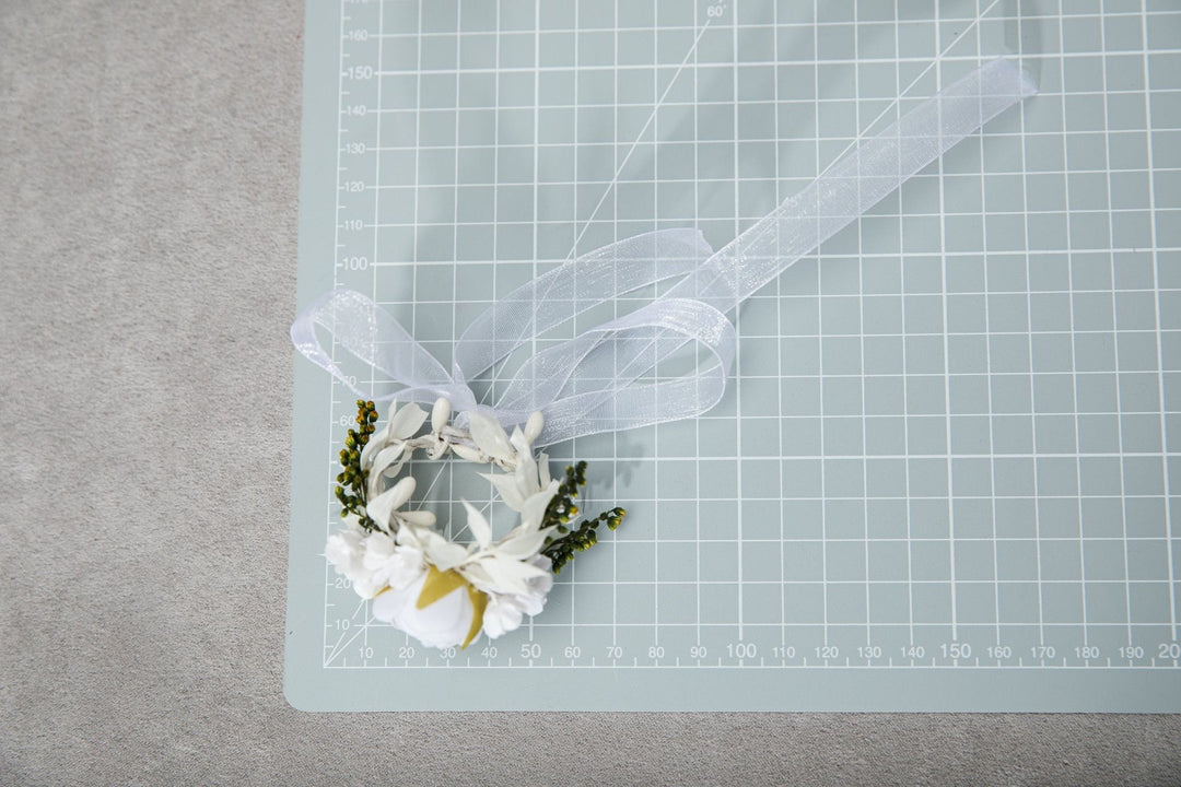 White Peony Communion Candle Decoration: Floral Wreath – handmade floral hair accessory by magaela