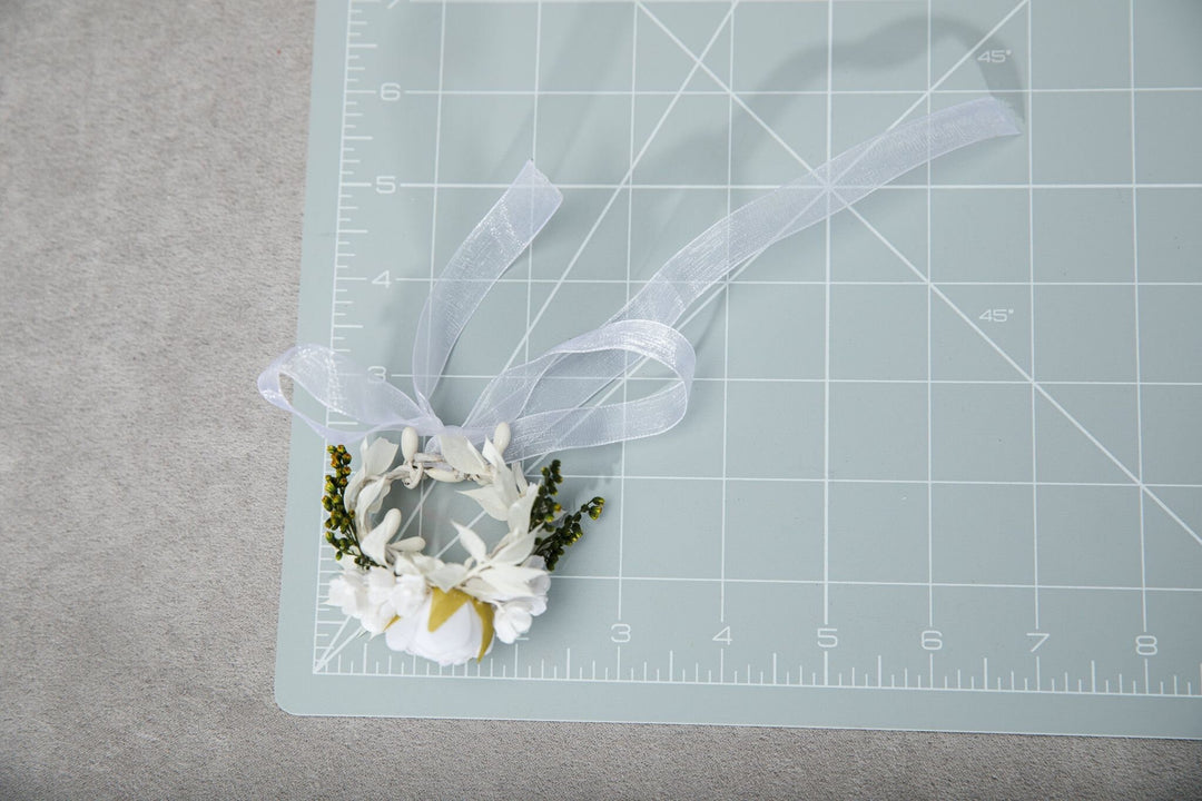 White Peony Communion Candle Decoration: Floral Wreath – handmade floral hair accessory by magaela