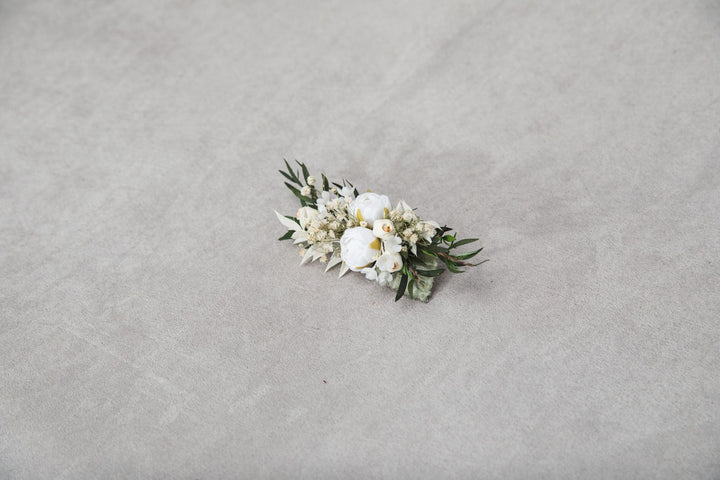 White Peony Flower Hair Clip: First Communion Wedding Headpiece – handmade floral hair accessory by magaela