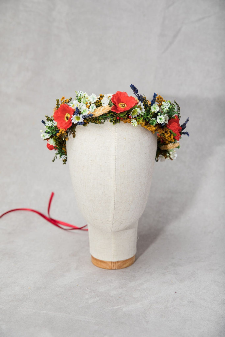 Folk Flower Crown: Poppy & Wheat Hair Wreath – handmade floral hair accessory by magaela