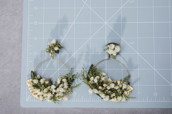 Baby's Breath Flower Circle Earrings: Bridal Wedding Hoops – handmade floral hair accessory by magaela