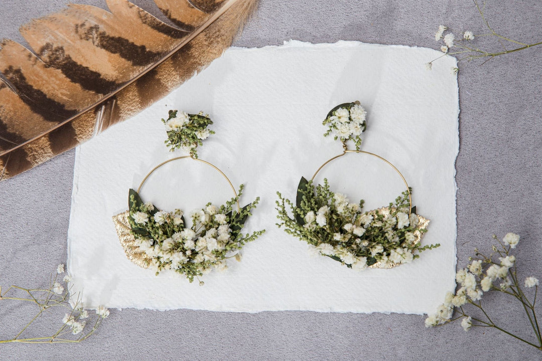 Baby's Breath Flower Circle Earrings: Bridal Wedding Hoops – handmade floral hair accessory by magaela