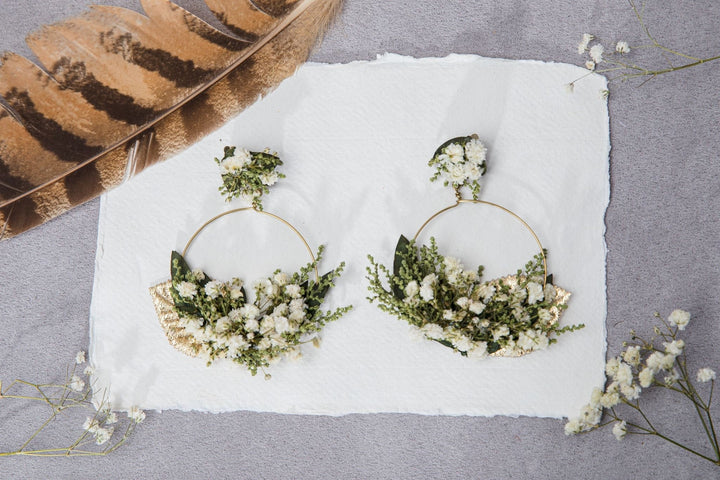 Baby's Breath Flower Circle Earrings: Bridal Wedding Hoops – handmade floral hair accessory by magaela