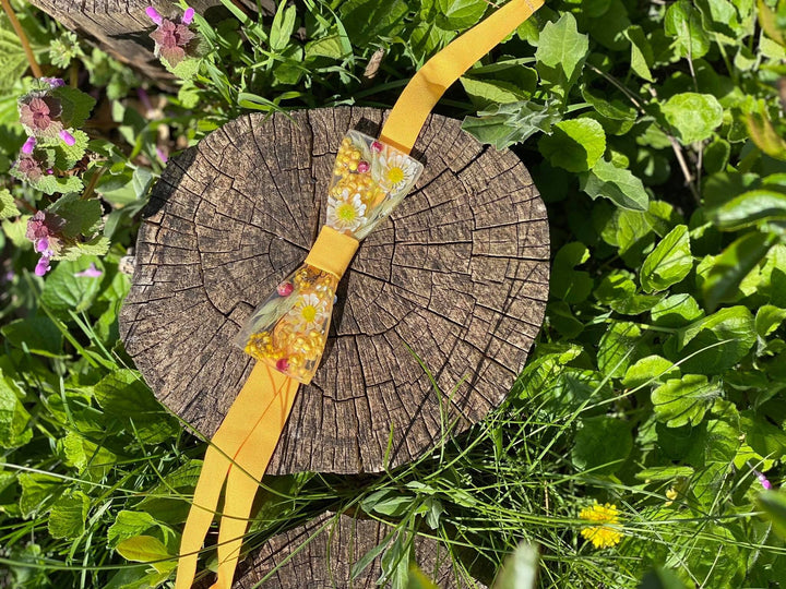 Yellow Resin Bow Tie: Flower Meadow Groom Accessory – handmade floral hair accessory by magaela