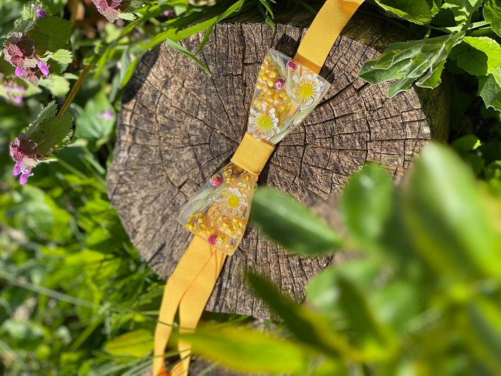 Yellow Resin Bow Tie: Flower Meadow Groom Accessory – handmade floral hair accessory by magaela