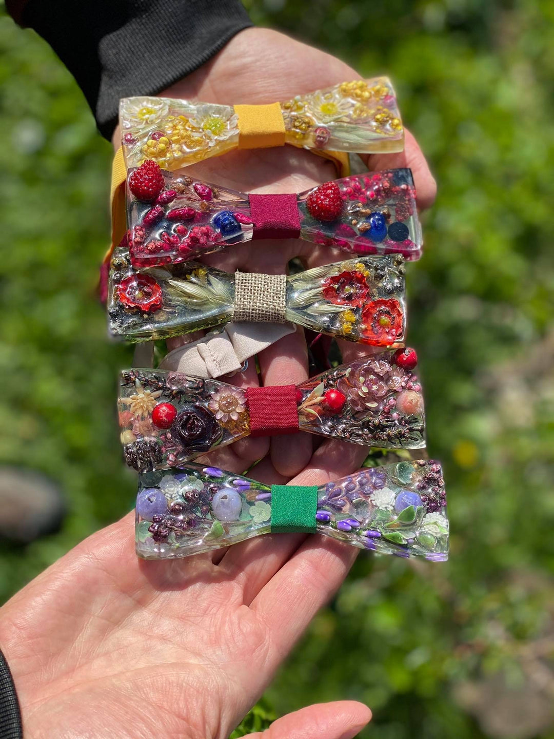 Yellow Resin Bow Tie: Flower Meadow Groom Accessory – handmade floral hair accessory by magaela